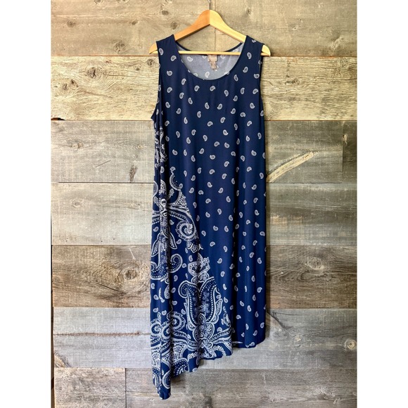 Chico's‎ Bandana Harmony Tank Dress XL Navy Paisley Sleeveless Flowy Stretch - Picture 1 of 8